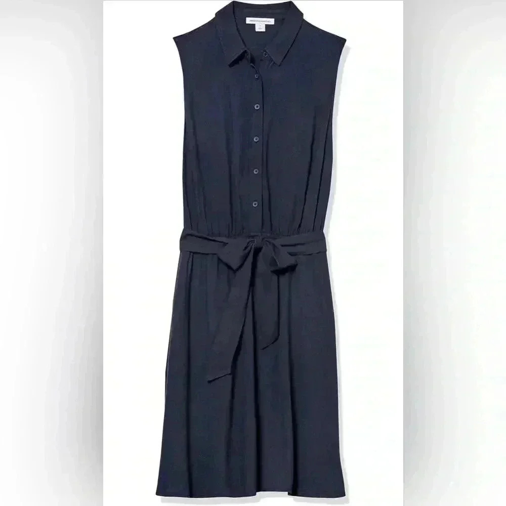 Amazon Essentials Women's Sleeveless Woven Shirt Dress- Navy - Picture 4 of 5